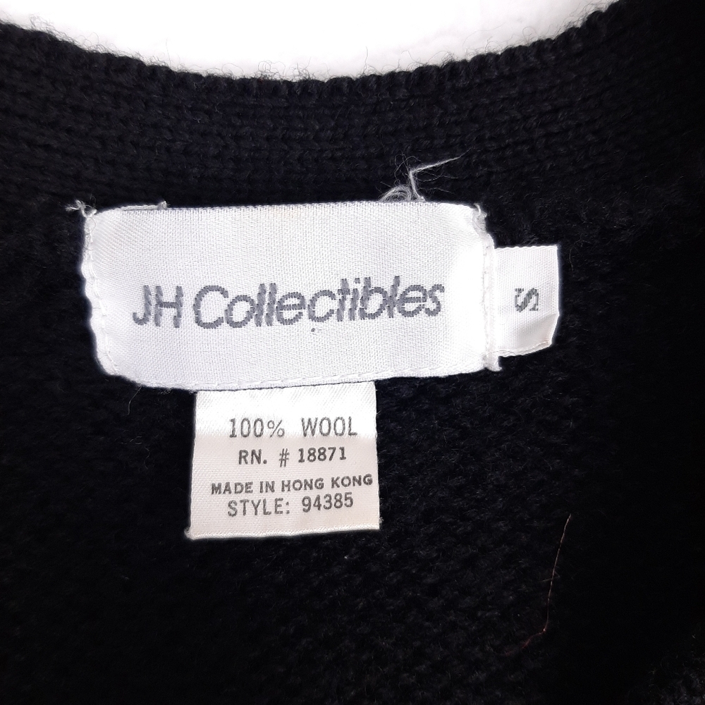 JH Collectibles vintage cardigan floral wool chunky knit grandma sweater black - Picture 7 of 8